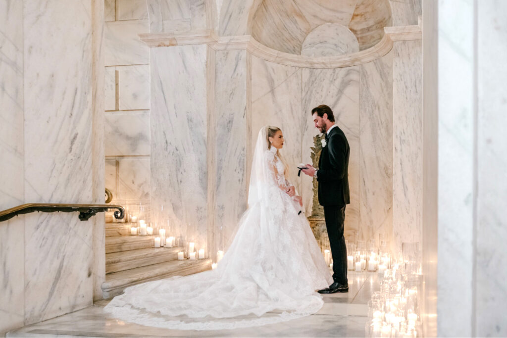 bride and groom's private vow reading in a candle-lit room at The Ritz-Carlton, Philadelphia