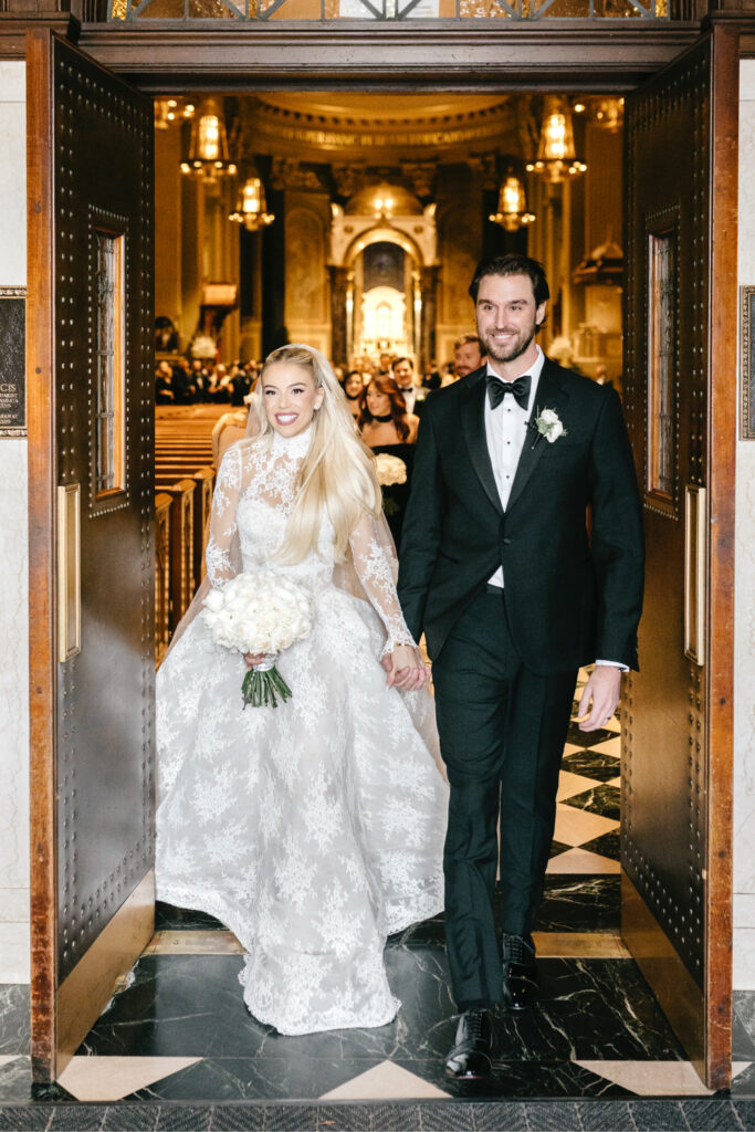 bride and groom exiting their church wedding ceremony in Center City Philadelphia