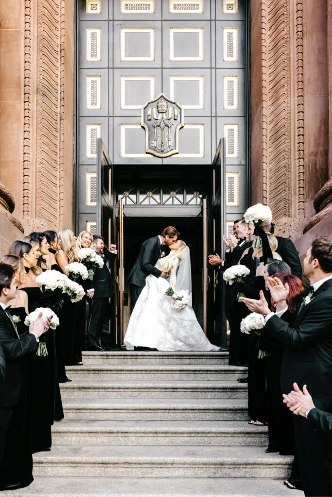 Philadelphia bride and groom exiting their church wedding ceremony at The Cathedral of Basilica of Saints Peter and Paul