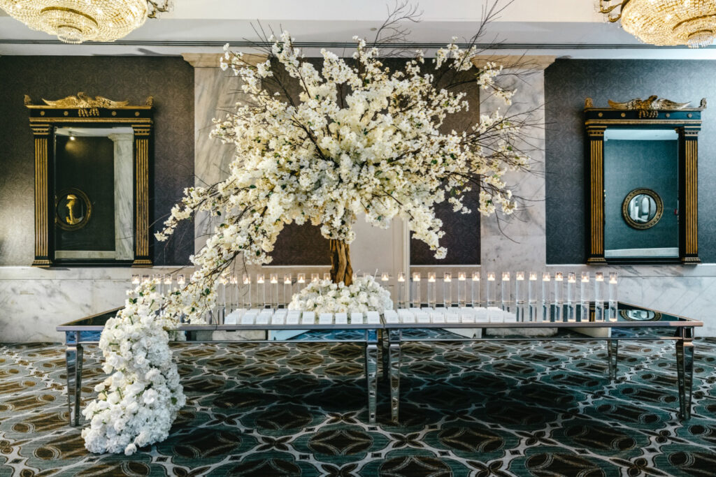 extravagant wedding reception guest card set-up at The Ritz-Carlton, Philadelphia