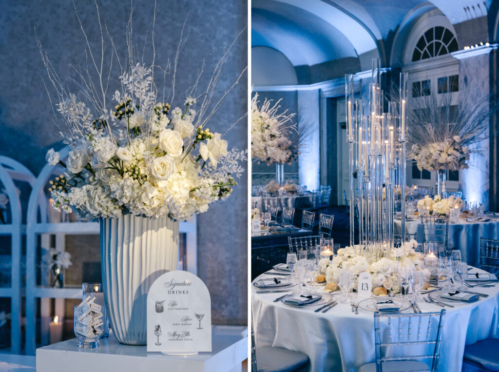 Luxurious all-white winter wedding reception at The Ritz-Carlton, Philadelphia by Emily Wren Photography