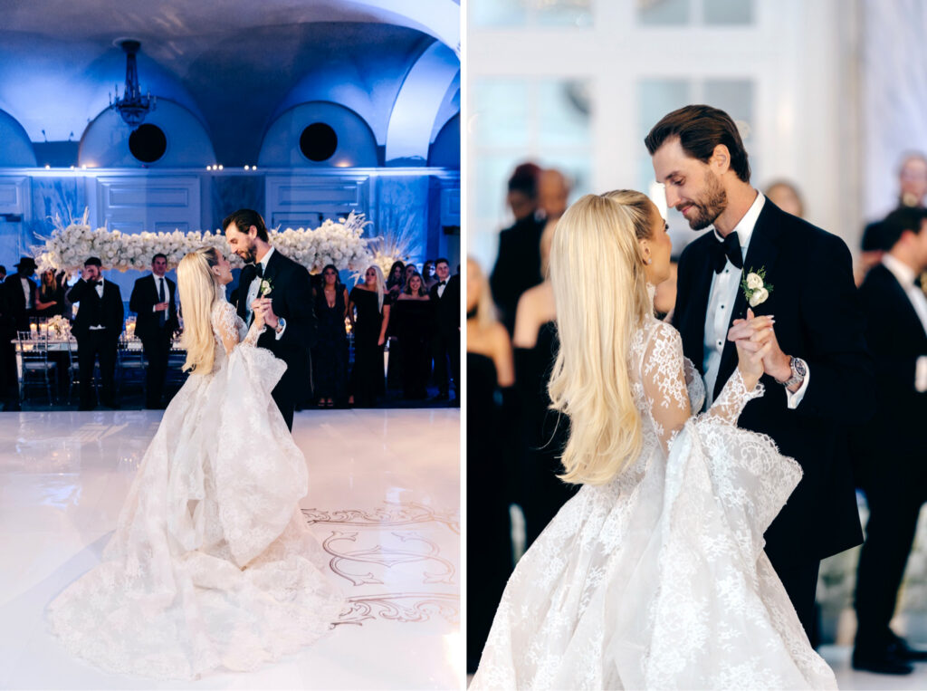 bride and groom's first dance at their Philadelphia winter wedding reception at The Ritz-Carlton