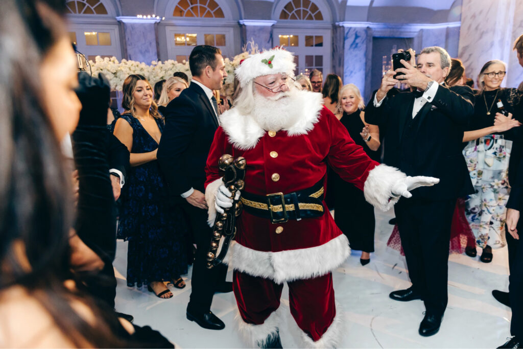 Santa Clause at winter wedding reception at the Ritz-Carlton, Philadelphia by Emily Wren Photography