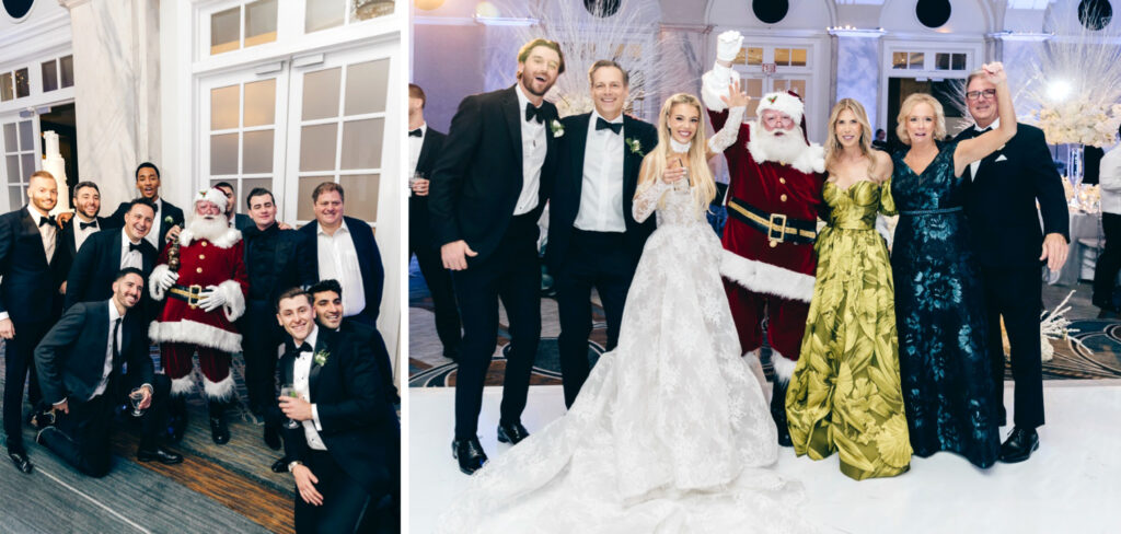 Philadelphia bride and groom with Santa Clause at their winter wedding reception at the Ritz-Carlton
