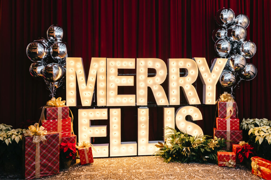 Christmas-themed wedding reception after-party decor by Emily Wren Photography