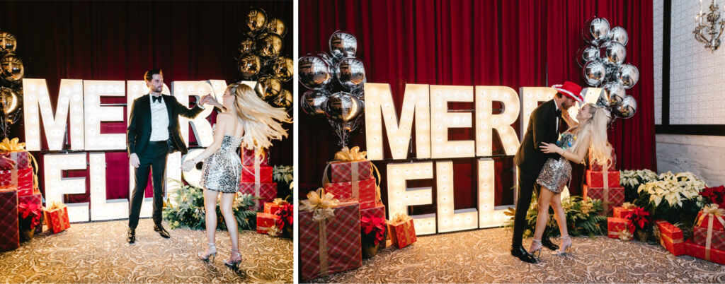 Philadelphia bride and groom at their Christmas-inspired winter wedding reception after-party at The Ritz-Carlton by Emily Wren Photography