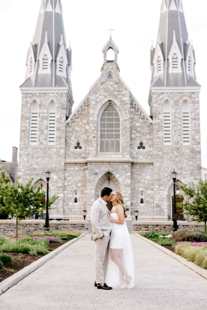 romantic summer engagement photos at Villanova University by Emily Wren Photography