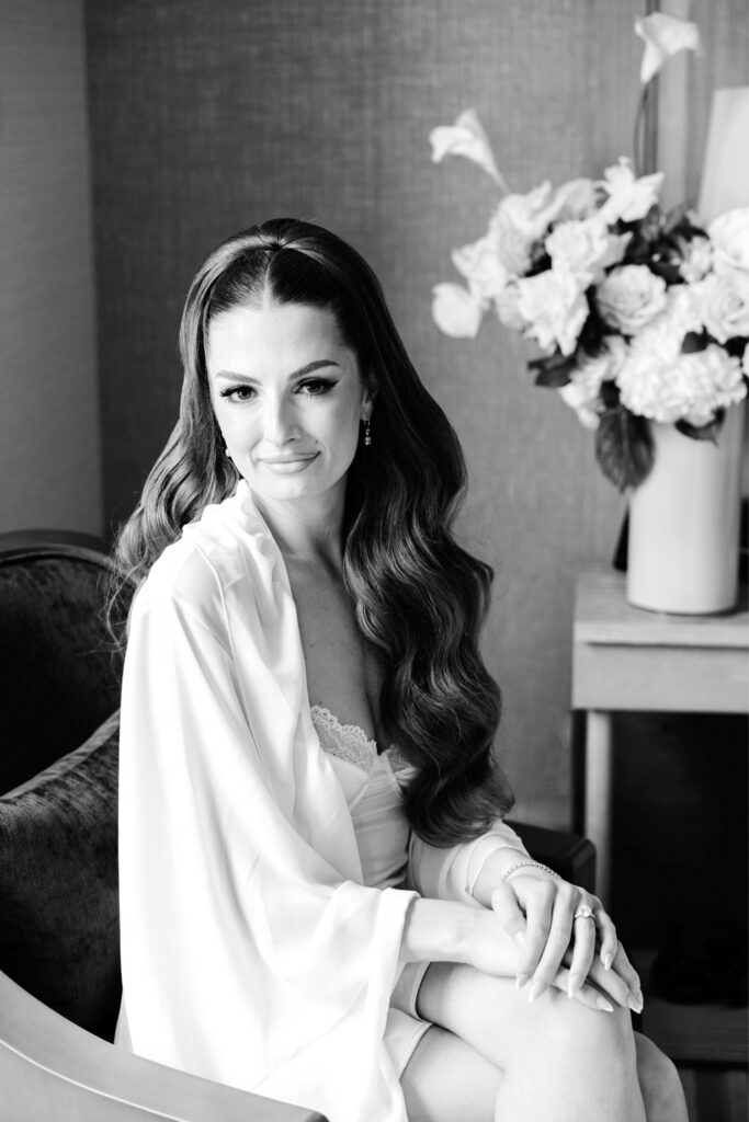 bridal portrait on the morning of her spring wedding day in Center City Philadelphia at The Westin