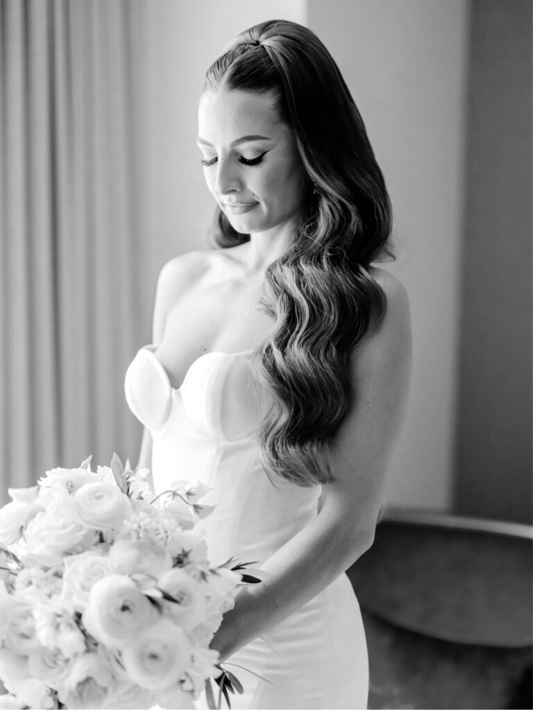 glamorous bridal portrait on a spring wedding day in Center City Philadelphia at The Westin Hotel
