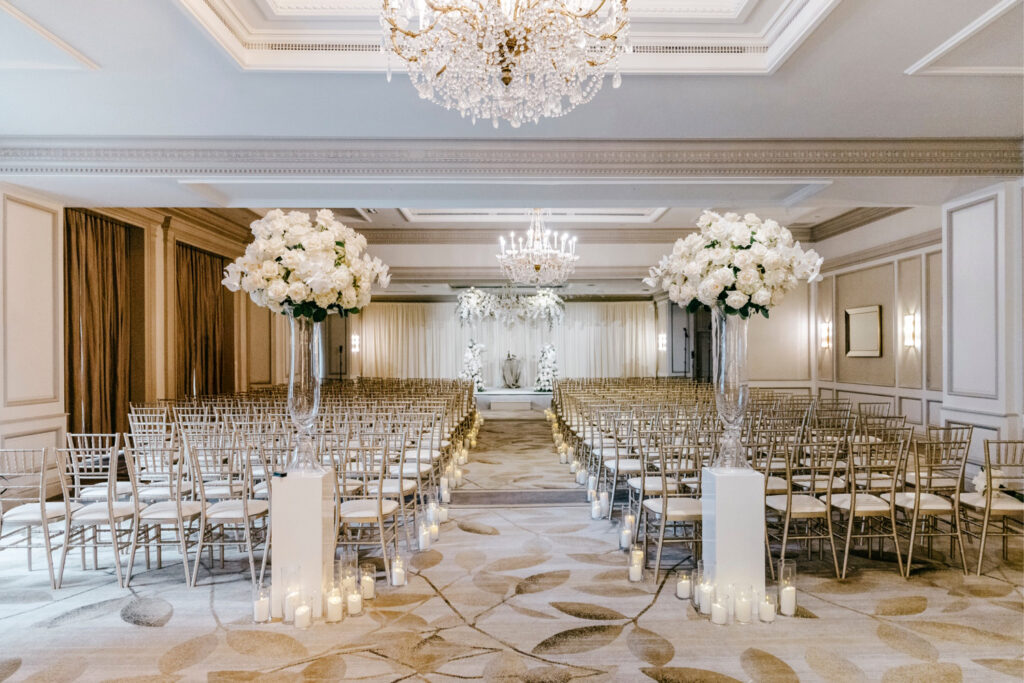 all white wedding ceremony details at The Westin Philadelphia by luxury wedding photographer Emily Wren Photography