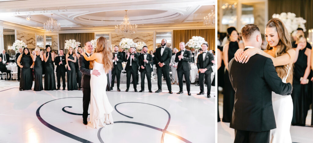 Philadelphia bride and groom's first dance at their elegant and modern Center City wedding reception at The Westin