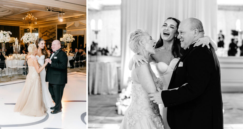 bride's parent dance at her Philadelphia wedding reception with both her mother and father by Emily Wren Photography