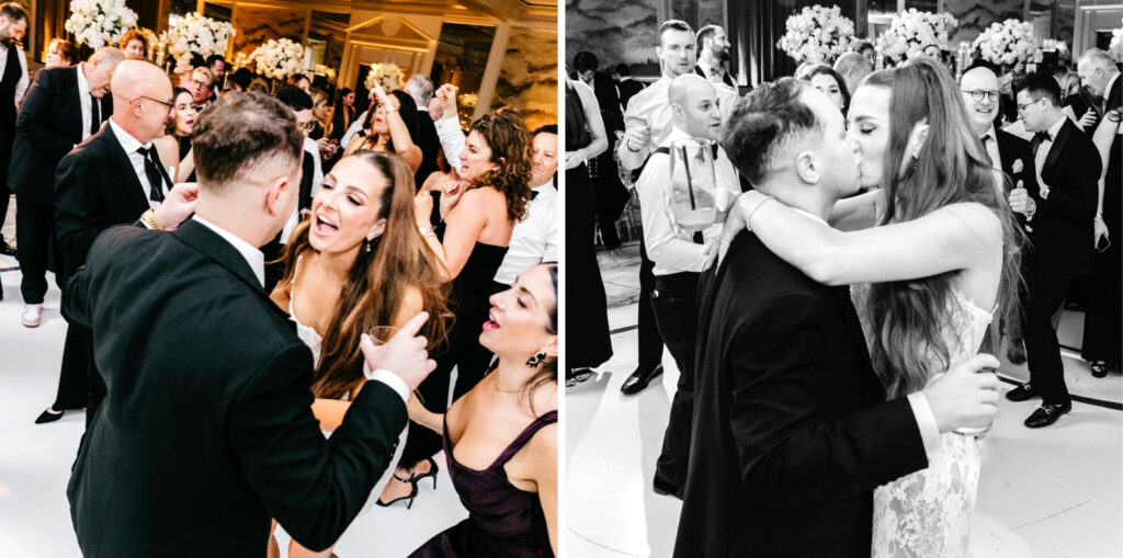 bride and groom having fun at their Center City Philly wedding reception at The Westin