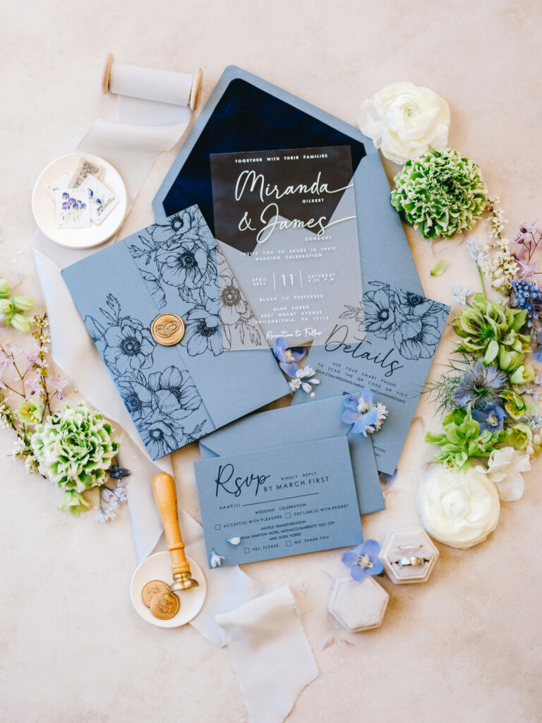 blue spring wedding invitation suite by Emily Wren Photography