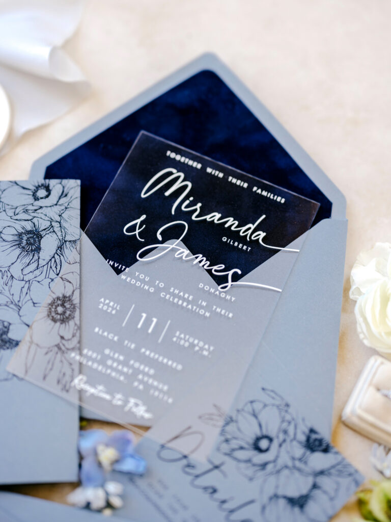 glass wedding invitation by Emily Wren Photography