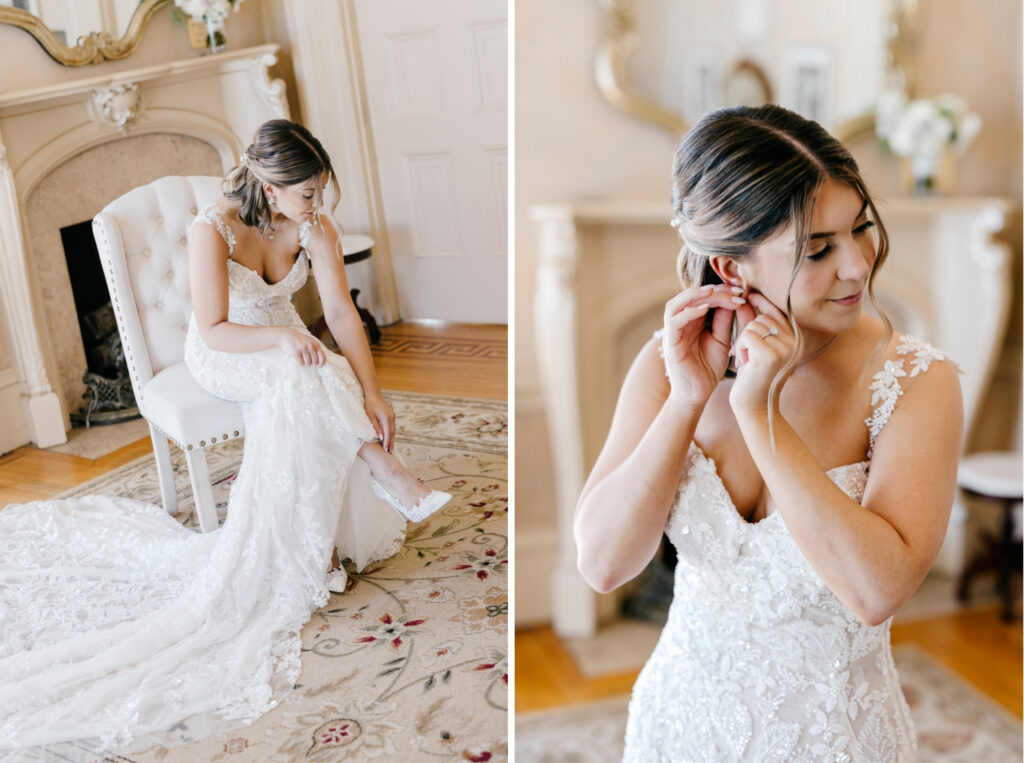 Philadelphia bride getting ready for her spring wedding day at Glen Foerd by Emily Wren Photography