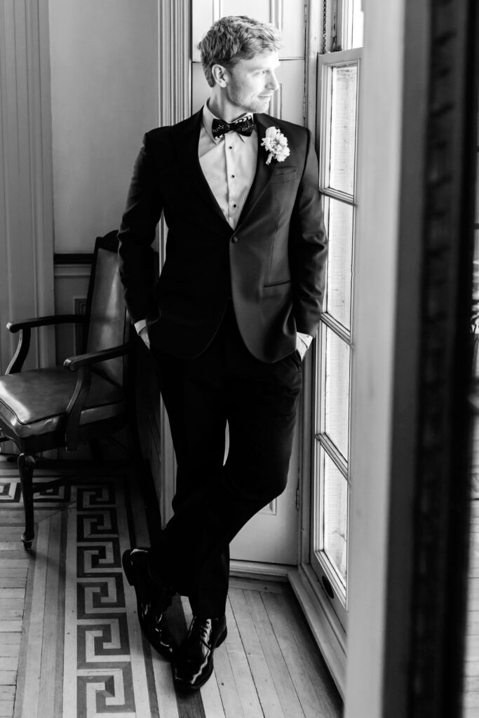 wedding day portrait of a Philadelphia groom on his spring wedding day