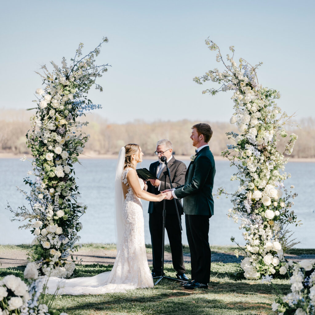 outdoor waterfront wedding ceremony on a Philadelphia spring wedding day
