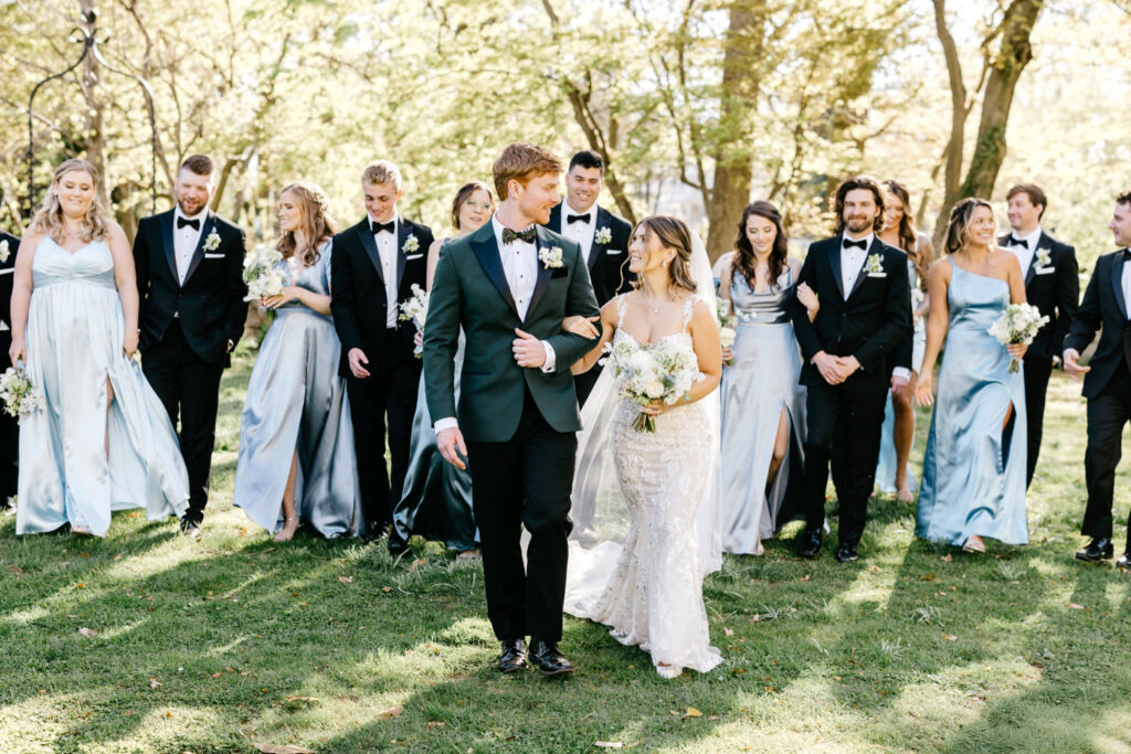 full wedding party portraits at Glen Foerd Mansion in Philadelphia, Pennsylvania