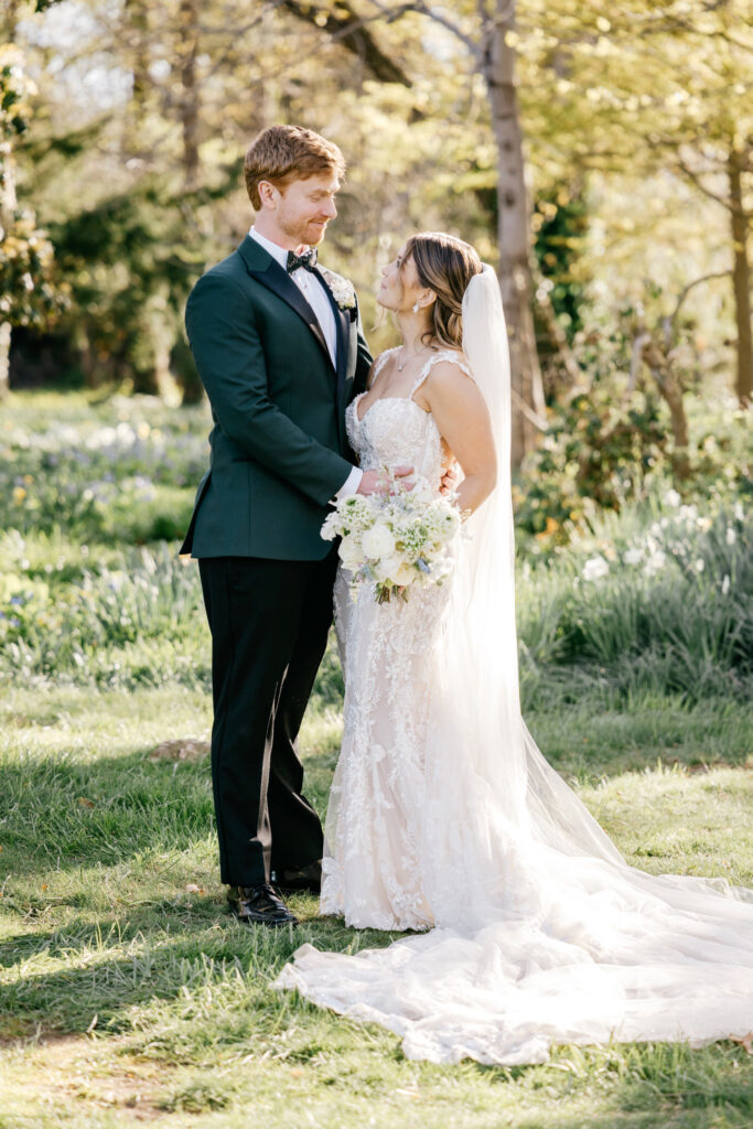 whimsical wedding portraits of bride and groom on their spring wedding day in Philadelphia by Emily Wren Photography