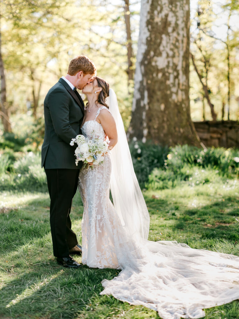 Philadelphia bride and groom portraits at Glen Foerd on spring wedding day