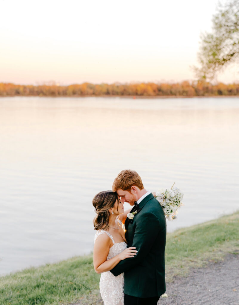 stunning sunset portraits of Philadelphia bride and groom at Glen Foerd on their spring wedding day
