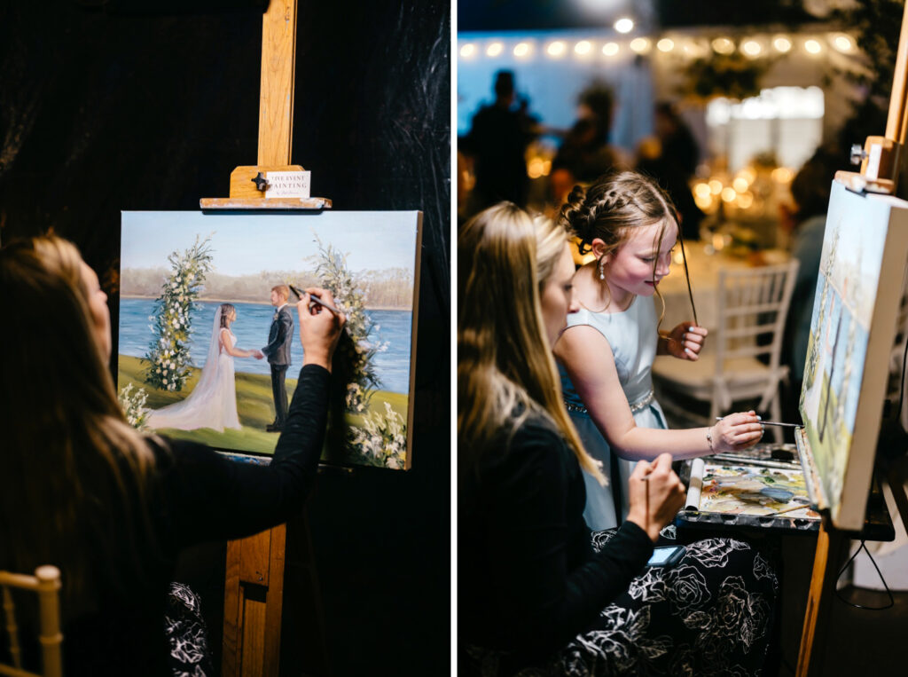 live wedding painter in Philadelphia, Pennsylvania at Glen Foerd wedding reception by Emily Wren Photography