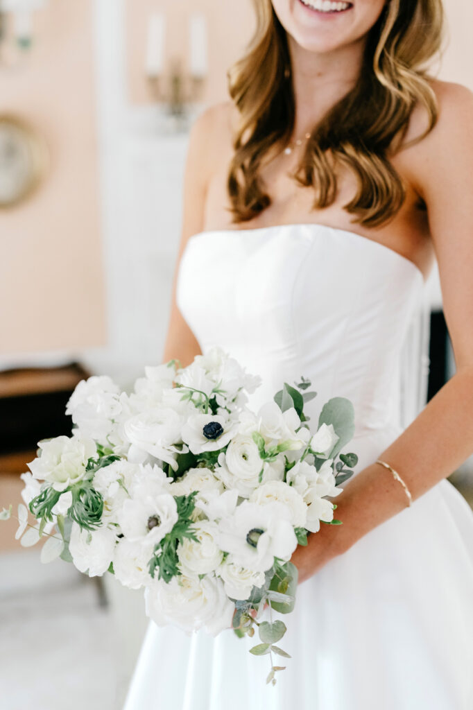 all white elegant bridal bouquet by Emily Wren Photography