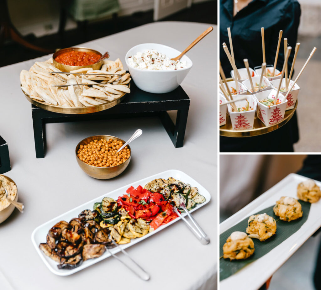 cocktail hour appetizers by Sage Catering at Appleford Estate