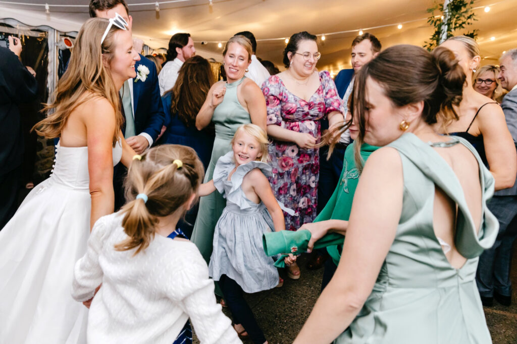 wedding guests dancing and having fun at Appleford Estate wedding reception