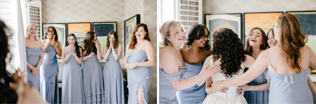 Pennsylvania bride's first look with her bridesmaids on her spring wedding day by Philadelphia wedding photographer Emily Wren Photography