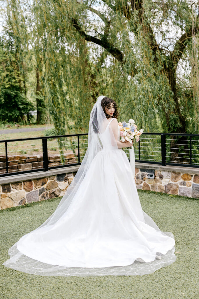 elegant bridal portrait at River House at Odette's in New Hope, Pennsylvania