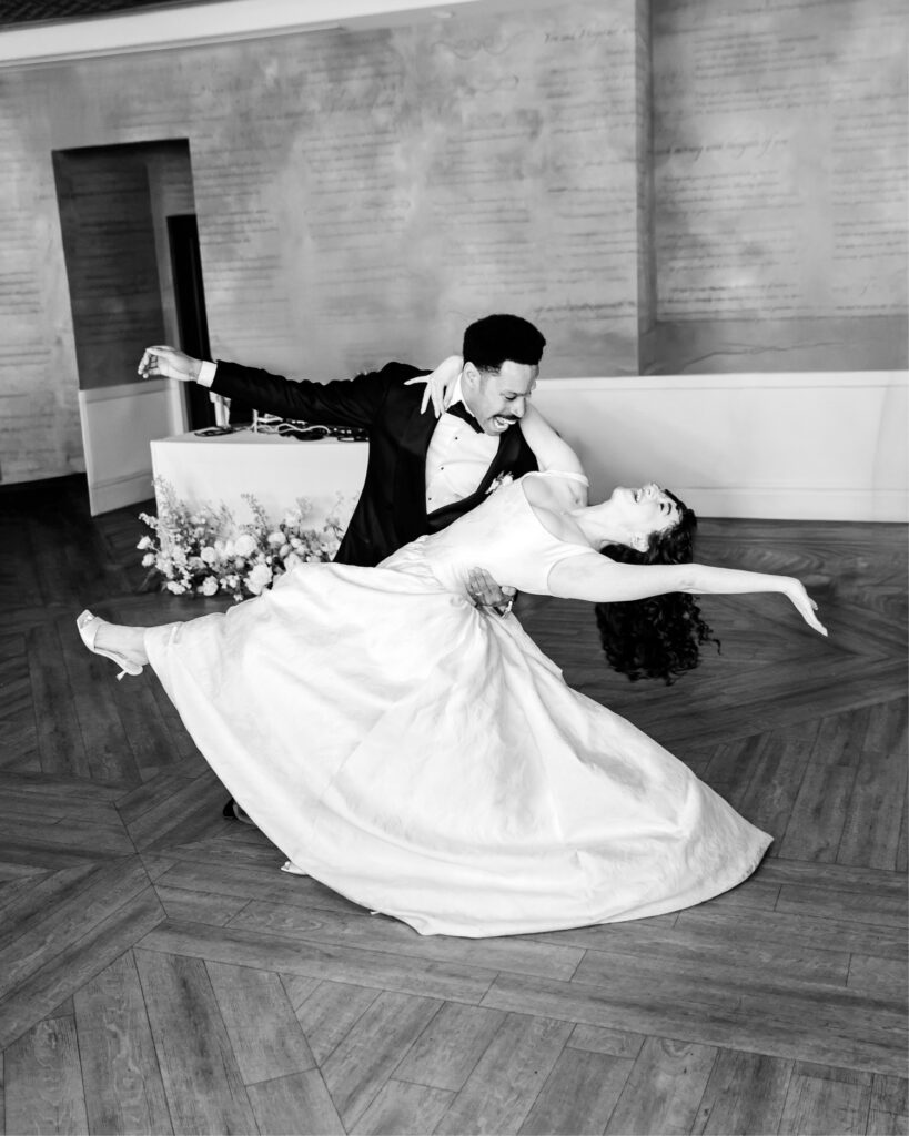 Pennsylvania bride and groom's first dance at their River House at Odette's spring wedding reception