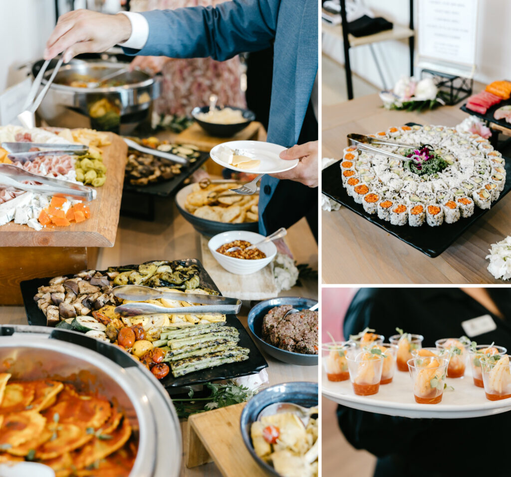 cocktail hour food at Renault Winery wedding reception by Emily Wren Photography
