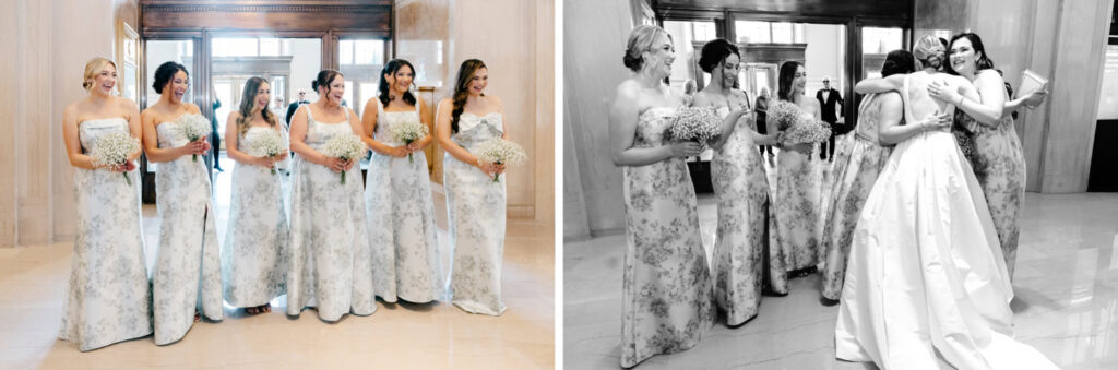 bride's first look with her bridesmaids by Philadelphia wedding photographer Emily Wren Photography
