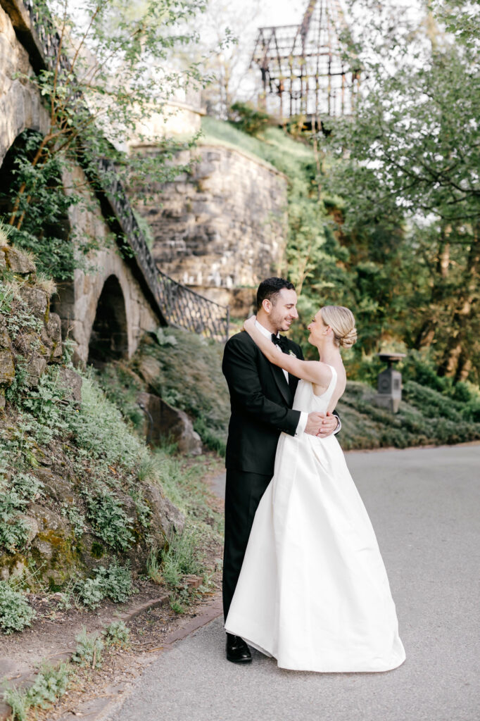 whimsical wedding day portraits of Philadelphia bride and groom on their spring wedding day
