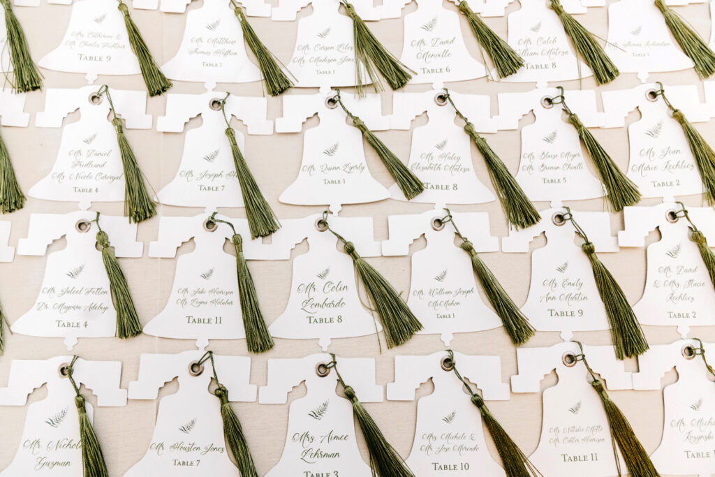 Philadelphia inspired Liberty Bell wedding guest seating chart for Water Works wedding