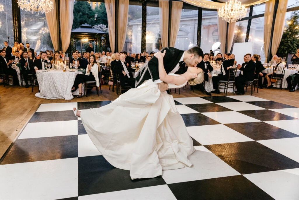 Bride and groom's first dance at their luxury Cescaphe wedding reception by Emily Wren Photography