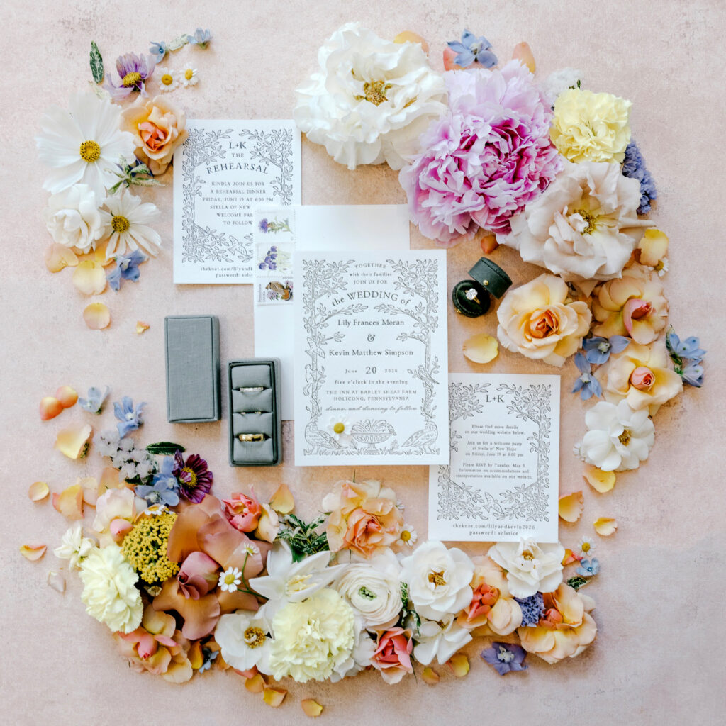 stunning floral wedding invitation suite for summer garden wedding by Emily Wren Photography