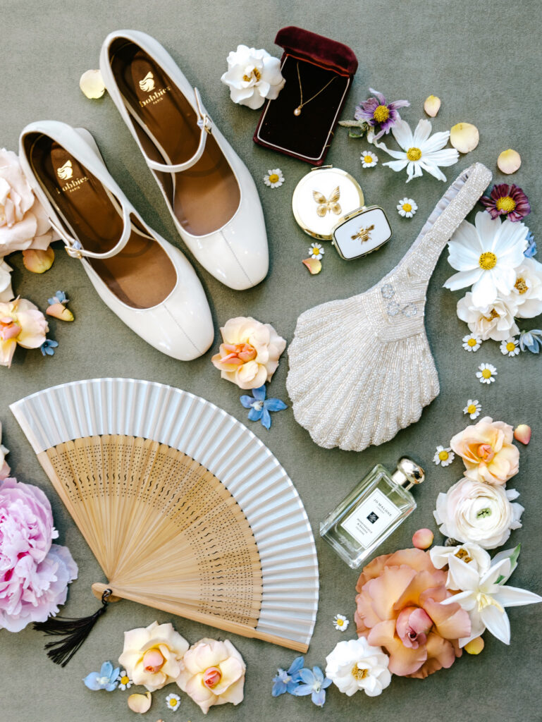 bride's getting ready details for her summer garden wedding by elegant wedding photographer Emily Wren Photography