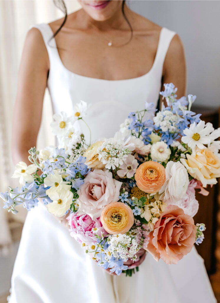 stunning colorful bridal bouquet for Pennsylvania summer wedding day