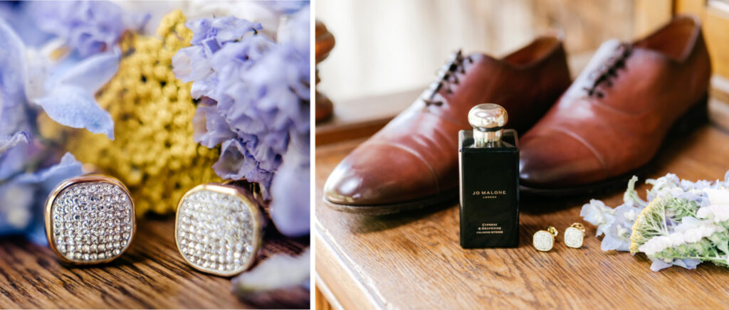Groom's getting-ready details for summer garden wedding in Pennsylvania