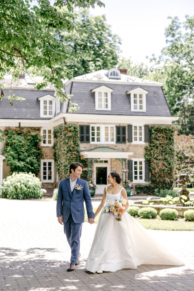Portraits of Philadelphia Bride and groom on their summer garden wedding day at The Inn at Barley Sheaf by Emily Wren Photography