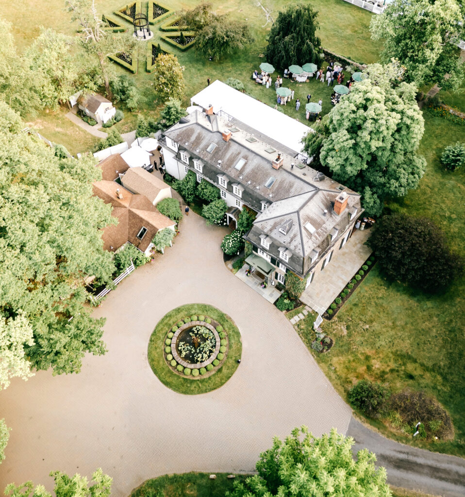beautiful drone photo of The Inn at Barley Sheaf by Philadelphia wedding photographer Emily Wren Photography