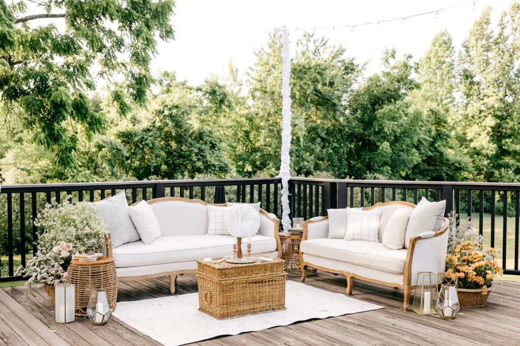 luxurious cocktail hour space at outdoor summer wedding at The Inn at Barley Sheaf
