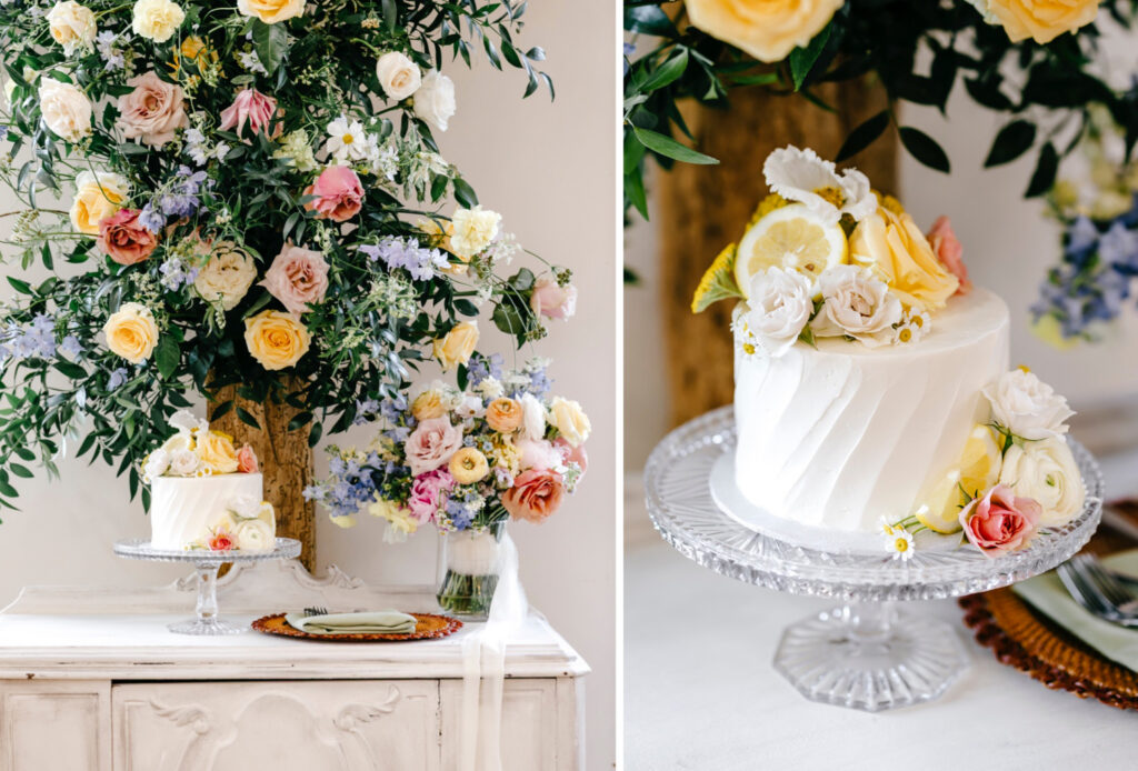 simplistic one tier wedding cake at Inn at Barley Sheaf wedding reception by Emily Wren Photography