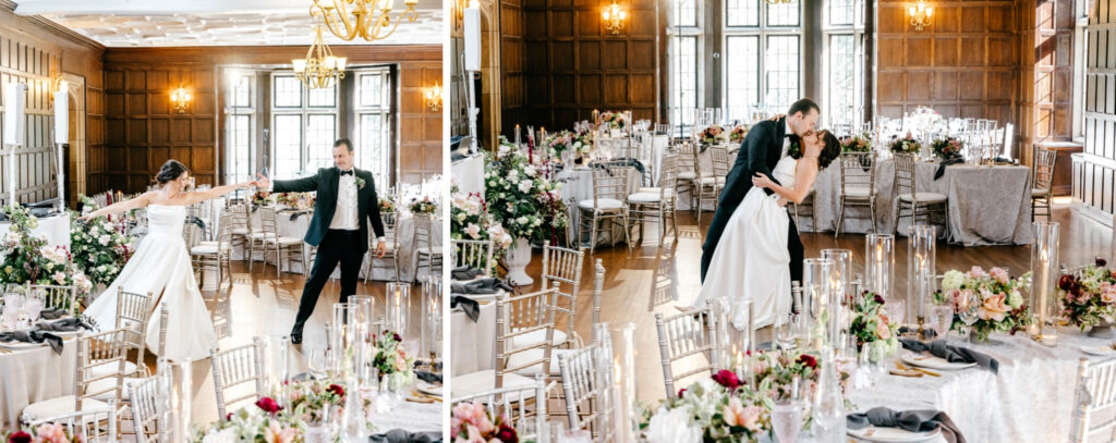 bride and groom's private first dance at their Parque Ridley Creek spring wedding reception