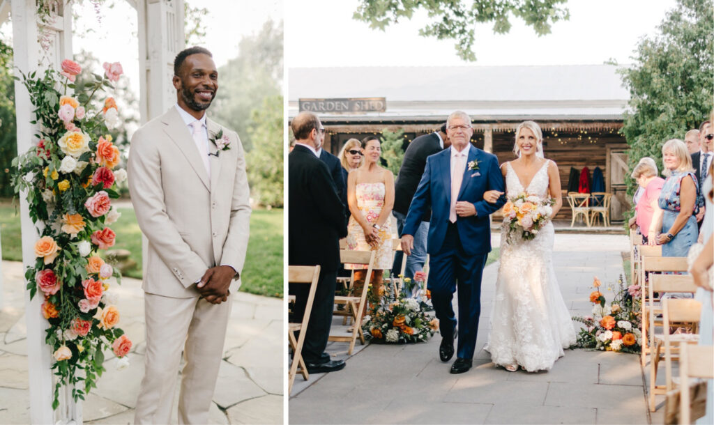 Philadelphia bride walking down the aisle during her outdoor wedding ceremony at Terrain at Styer's