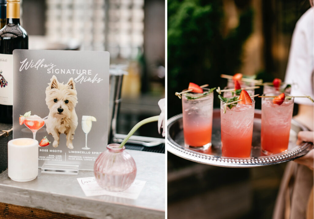 pet-inspired wedding signature cocktails for outdoor summer garden wedding