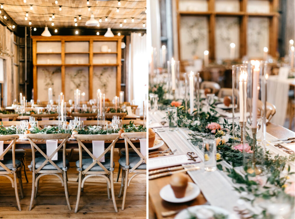summer garden wedding reception dinner table decor by Emily Wren Photography
